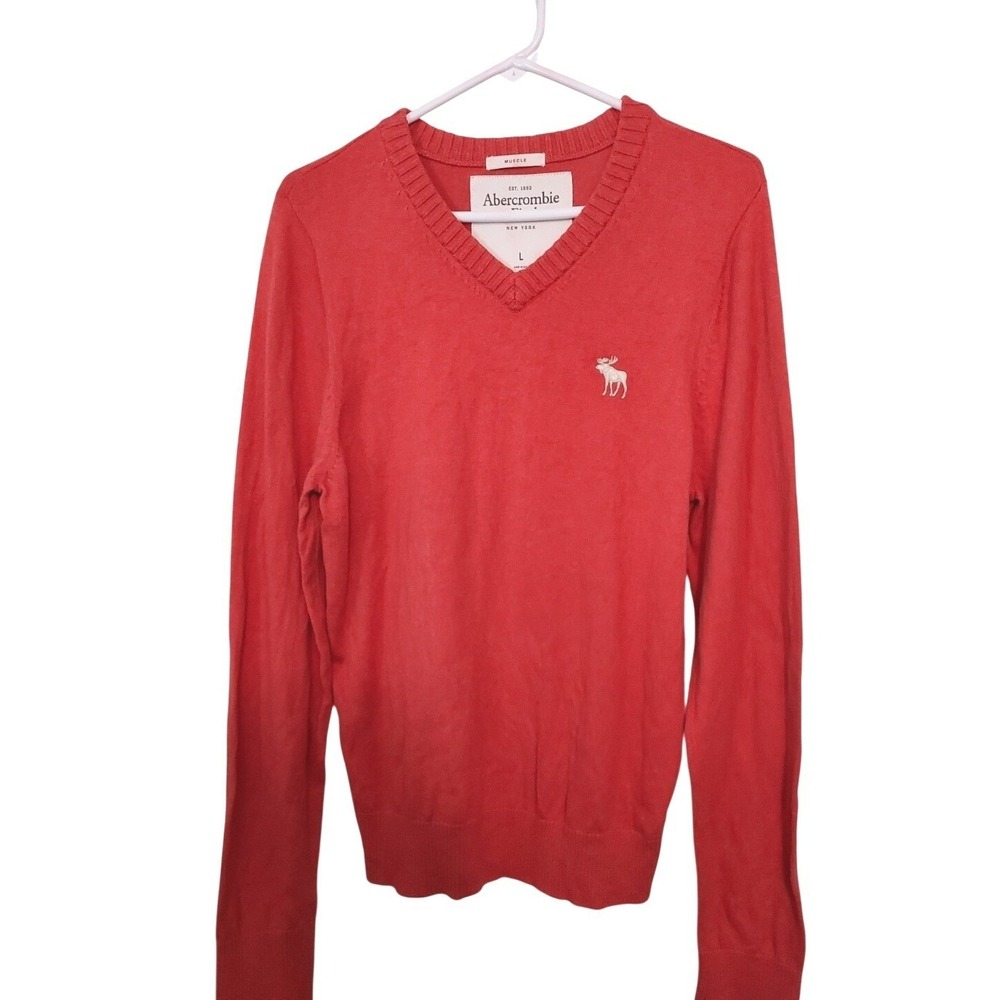 Abercrombie & Fitch Sweater Mens L Rust Muscle Fit Cotton Cashmere V-Neck Moose
